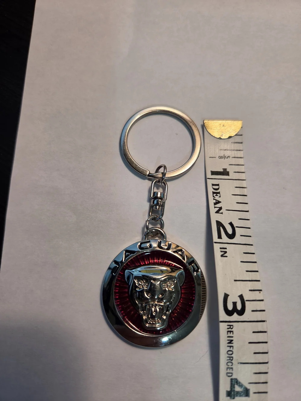 Silver and Red Jaguar Head Key Ring